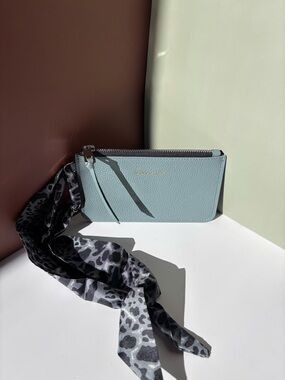 BANDOLIER Light Grey Blue Leather Wristlet Wallet with Scarf EUC